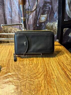 STL Black Faux Leather Zip-Around Crossbody Wallet Clutch with Phone Pocket